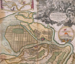 Mappa di Pietroburgo, piano regolatore di San Pietroburgo, ca. 1718-1719 da Johann Baptista Homann