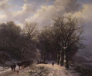 Il carro del legname in inverno da Johann Bernard Klombeck