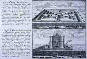 Il Labirinto di Creta e il Tempio di Venere, Paphos, Cipro, entrambi presi da disegni trovati su antiche monete romane da 