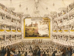 Austria, Vienna, Interno del Teatro an der Wien, stampa acquerellata di J.C. Schoeller da Johann Christian (after) Schoeller
