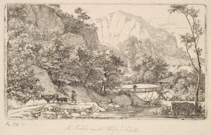 Contadino con mucca e vitello, nell