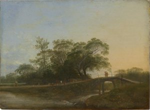 Paesaggio con ponte pedonale