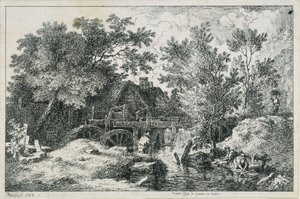 Paesaggio con mulino ad acqua (primo tentativo di incisione su rame) da Johann Christian Reinhart