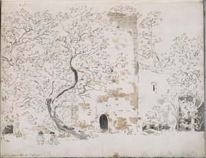 Due disegnatori davanti a un castello dietro gli alberi: alla Maienlust presso Wasungen da Johann Christian Reinhart