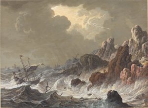 Navi in tempesta naufragate su una costa rocciosa da Johann Christoph Dietzsch