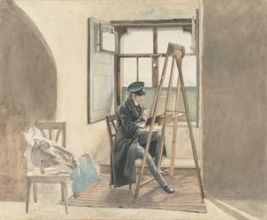 Il pittore Johann Adam Klein davanti al suo cavalletto