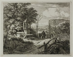 Raccoglitore di legna con un ragazzo, tavola due da Die zwei grossen Landschaften mit den Betsäulen da Johann Christoph Erhard