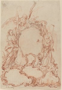 Cartiglio rococò con figure allegoriche da Johann Daniel Herz the Elder