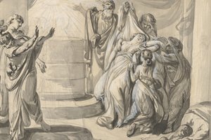 Scena sacrificale antica, verso: Schizzo di un gruppo di persone da Johann Eleazar Schenau