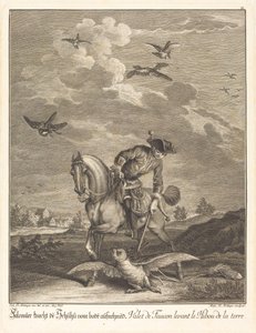 Falconiere che solleva un gufo dal terreno da Johann Elias Ridinger