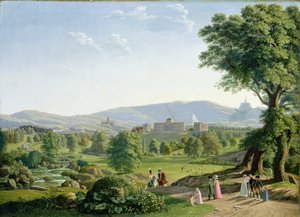 Castello di Wilhelmshöhe con la foresta di Habichtswald da Johann Erdmann Hummel