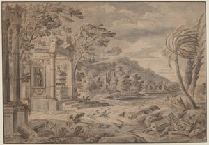 Rovine antiche lungo una costa montuosa da Johann Franciscus Ermels