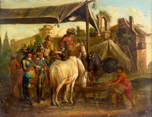 Un mercato di cavalli da Johann Friedrich (manner of) Morgenstern