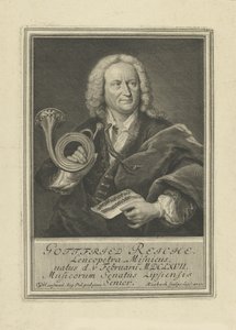 Ritratto del trombettista e compositore Gottfried Reiche 1667-1734, 1727