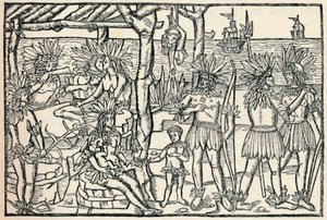 La prima rappresentazione del popolo del Nuovo Mondo, 1505, 1912 da Johann Froschauer
