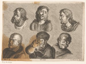 Sei teste di uomini, tra cui Cristo e un uomo con una candela da Johann Georg Hertel (I) (possibly)