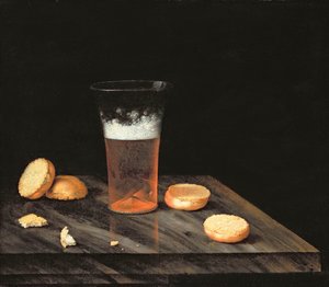 Natura morta con bicchiere di birra