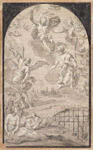 Santo che intercede con Cristo per non scagliare il fulmine sulla città di Augusta da Johann Georg Melchior (1625 1705) Schmittner