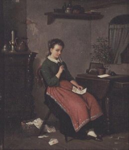 Giovane Ragazza che Scrive una Lettera d
