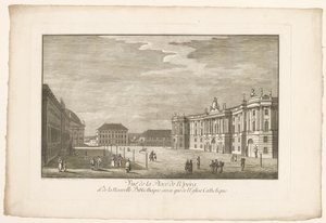 Veduta della Bebelplatz a Berlino con la Biblioteca Vecchia e il Palazzo Vecchio e la Cattedrale di Sant