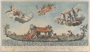 La seconda gondola altamente ornata di Francesco Antonio Berka entra a Venezia, Dei su c..., 1700
