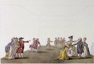 Ultima scena del "Padre di famiglia" di Denis Diderot - facsimile - incisione da un disegno di Ziesenis, Coutellier, in "Storia generale illustrata del teatro" da Johann Georg Ziesenis