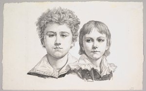 Ritratto dei bambini Rabe: Hermann, 14 anni e Edmond, 7 anni, verso: prova prima delle correzioni, 1822