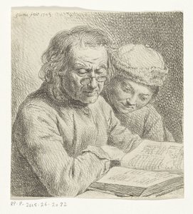 Uomo e ragazzo leggono un libro da Johann Gottlieb Glume