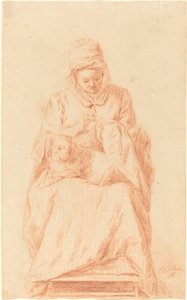 Giovane donna che cuce con un cane in grembo da Johann Gottlieb Glume