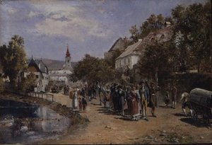 Processione in una strada di un villaggio in Austria