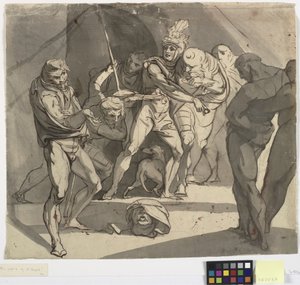 Riccardo Plantageneto getta la testa mozzata del duca di Somerset ai piedi di suo padre. Illustrazione per l