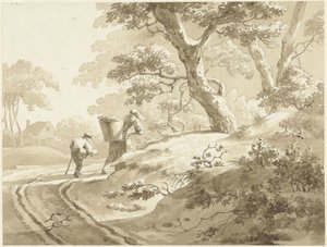 Paesaggio con donna e bambino su una strada di campagna da Johann Heinrich Keller (II) (possibly)