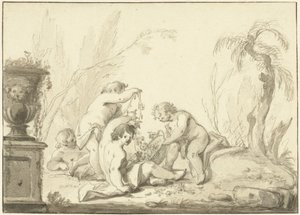 Rappresentazione allegorica con bambini con un cesto di fiori
