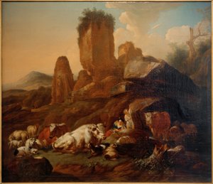 Pastorella a riposo e bestiame da Johann Heinrich Roos