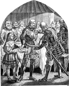 Un uovo a testa per tutti, ma due uova per il valoroso Schweppermann. Dalla Geschichte des deutschen Volkes di E. Duller, 1840