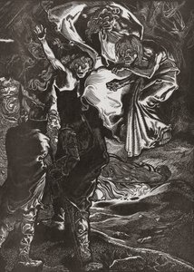 Macbeth e Banquo incontrano le tre streghe, XX secolo (incisione) da Johann Joseph Aarts