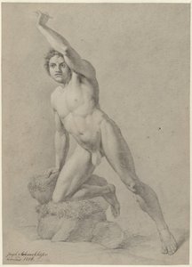 Nudo maschile, inginocchiato su un ginocchio