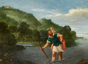 San Cristoforo con il Bambino in braccio in un paesaggio