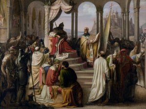 Il principe Vladimir sceglie una religione nel 988, una disputa religiosa alla corte russa, 1822 da Johann Leberecht Eggink