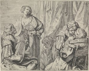 Giovani coppie innamorate e un pazzo in un interno da Johann Liss