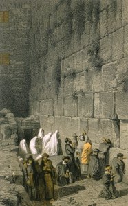 Il Muro Occidentale a Gerusalemme. Incisione colorata di Bernatz et alii - Steinkopk J.F. Editore da Johann Martin Bernatz