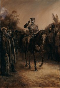 Il Generale Lord Kitchener saluta mentre passa davanti ai leader boeri che si tolgono il cappello, 1902 da Johann Nepomuk Schonberg