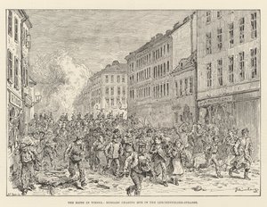 I disordini a Vienna, ussari che inseguono la folla in Lerchenfelder-Strasse da Johann Nepomuk Schonberg