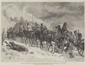 La guerra tra Serbia e Bulgaria, artiglieria serba che attraversa i monti Ploca durante una tempesta di neve