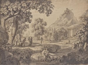 Paesaggio classico con un tempio, un gigante su una montagna da Johann Nepomuk Schödlberger