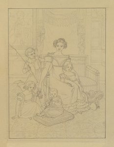 Disegno a contorno di una madre con quattro bambini