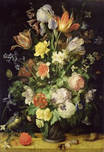 Natura morta con fiori e cincia azzurra