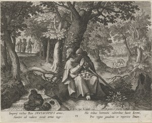 San Suatacopio come eremita (La vita virtuosa degli eremiti, Trophaeum vitae solitariae) da Johann Sadeler (I)