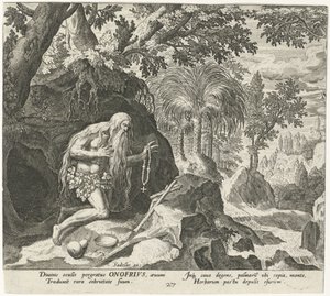 Onofrio il Grande come eremita (serie: Eremiti maschili, Solitudo Sive Vitae Patrum Eremicolarum) da Johann Sadeler (I)
