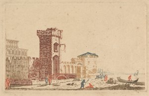 [Una di] Sei Incisioni Colorate di Castelli, Rovine e Paesaggi Marini